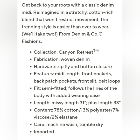 Denim & Co. Canyon Retreat Light Blue Denim Midi Skirt Sz4 NWT - Picture 2 of 8